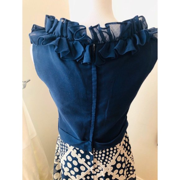 Rare Authentic Vintage Miss Elliette Polka Dot Ruffle Neck Maxi Dress Size M - Picture 6 of 9